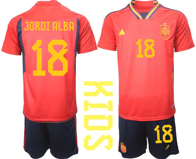 Youth 2022 World Cup National Team Spain home red #18 Soccer Jersey->youth soccer jersey->Youth Jersey